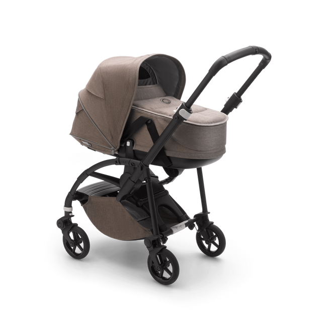 Bugaboo Bee 6 bassinet and seat stroller mineral taupe mélange sun canopy, mineral taupe mélange fabrics, black base