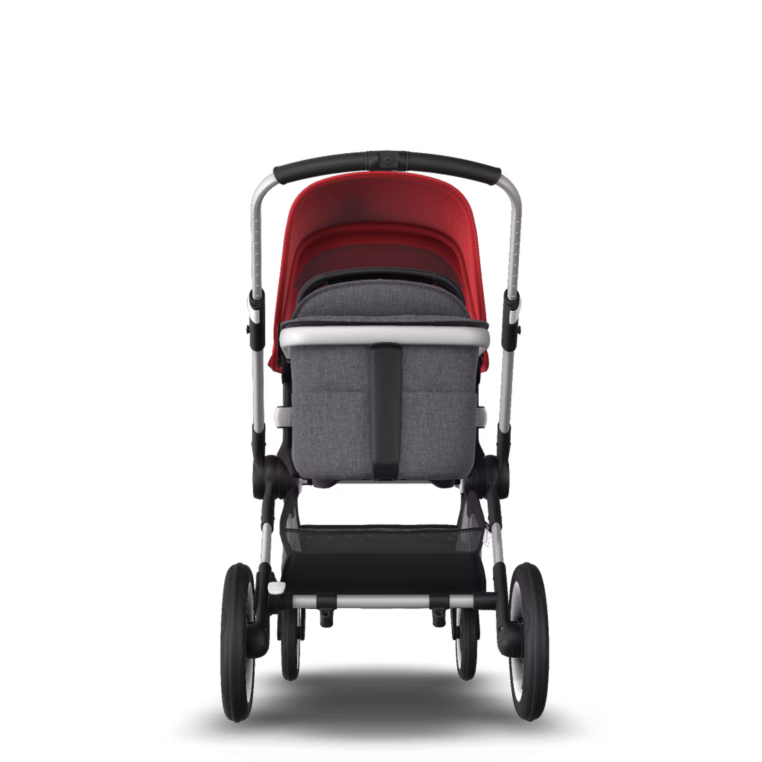 Bugaboo Fox 2 seat and carrycot pushchair red sun canopy, grey melange fabrics, aluminium base - Main Modal Image Slide 3 of 10