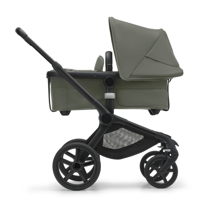 Bugaboo Fox 5 bassinet and seat stroller black base, forest green fabrics, forest green sun canopy