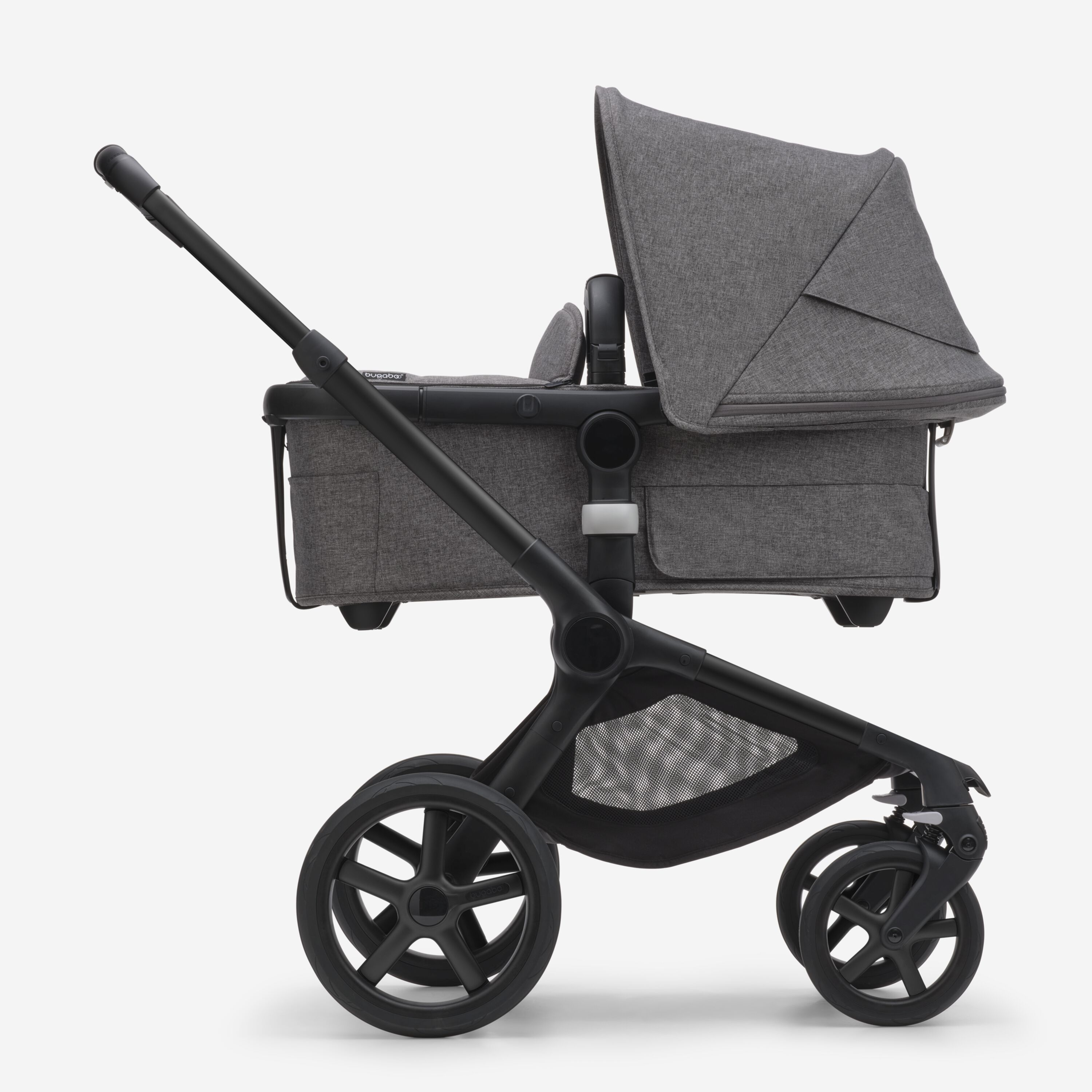 Bugaboo Fox 5 bassinet and seat stroller black base, grey melange fabrics, grey melange sun canopy - Main Modal Image Slide 2 van 8