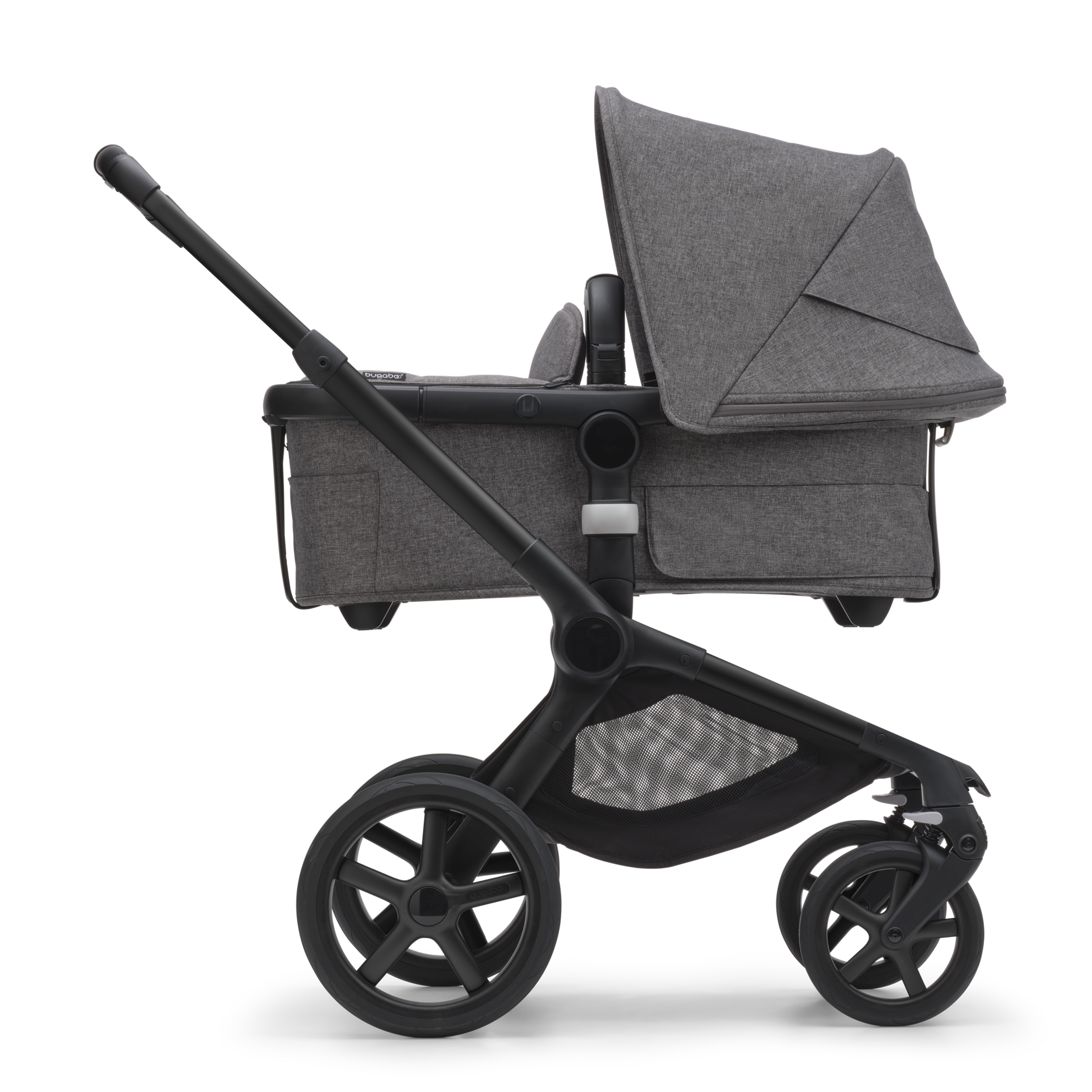 Bugaboo Fox 5 bassinet and seat stroller black base, grey melange fabrics, grey melange sun canopy - Thumbnail Slide 2 of 8