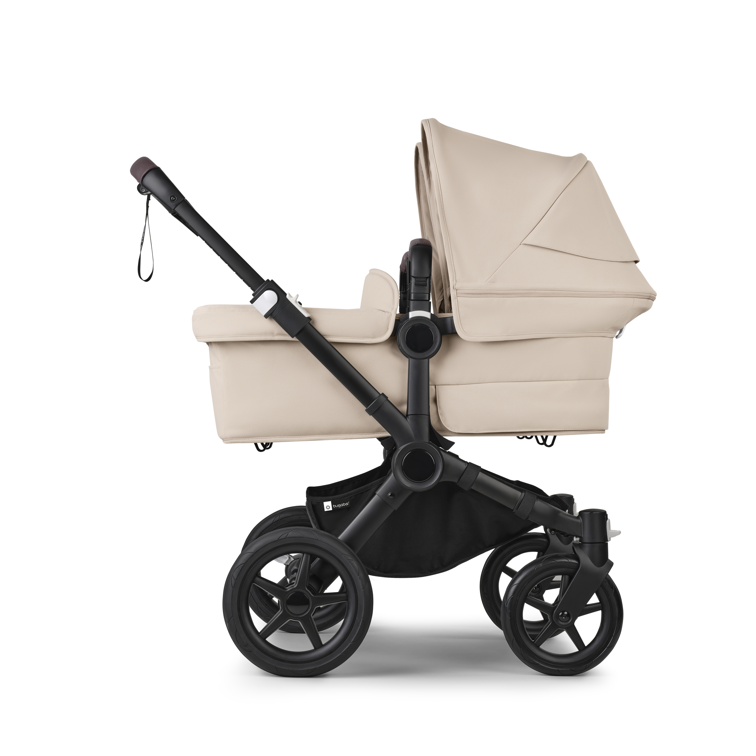 Bugaboo Donkey 5 twin pushchair black base, desert taupe fabrics, desert taupe sun canopy - Thumbnail Slide 2 of 12