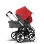 Bugaboo Donkey 3 Duo red sun canopy, grey melange seat, aluminum chassis - Thumbnail Slide 6 of 6