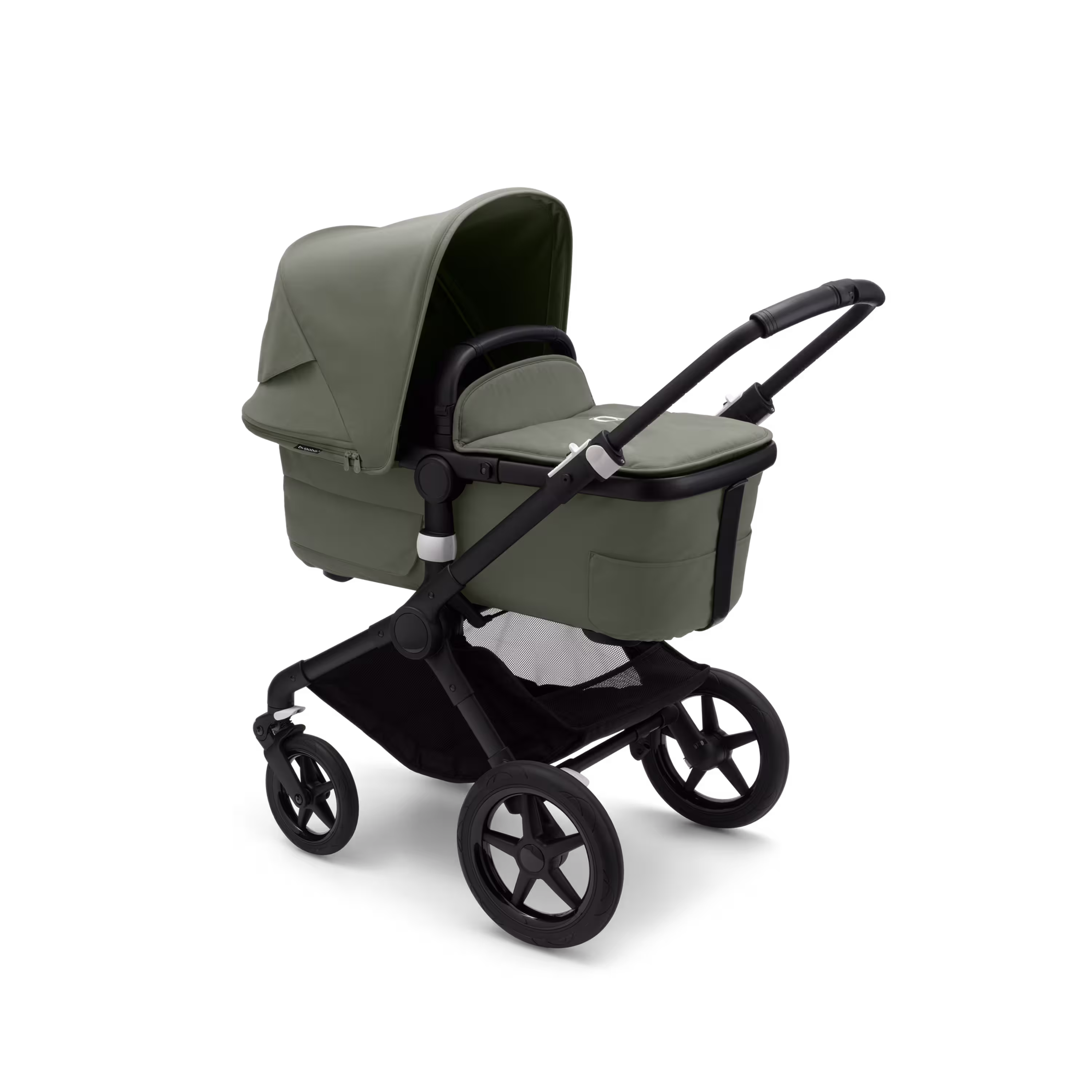 Bugaboo Fox 3 kinderwagen met wieg, met black frame, forest green bekleding en forest green zonnekap. - Main Modal Image Slide 2 van 9