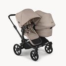 Bugaboo Donkey 6 double stroller black base, desert taupe melange fabrics, desert taupe melange sun canopy view 1