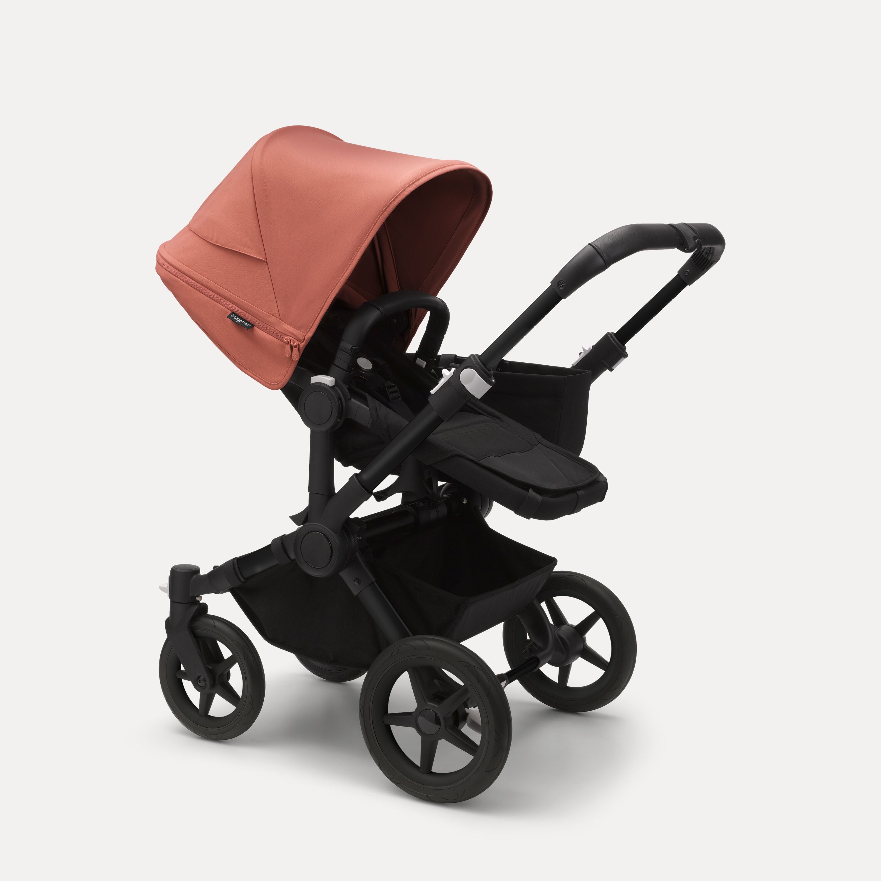 Refurbished Bugaboo Donkey 5 Mono bassinet and seat stroller black base, midnight black fabrics, sunrise red sun canopy - Main Modal Image Slide 10 of 10