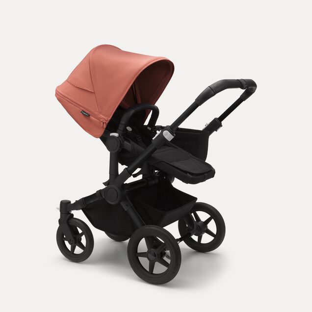 Refurbished Bugaboo Donkey 5 Mono bassinet and seat stroller black base, midnight black fabrics, sunrise red sun canopy - Main Image Slide 10 of 10