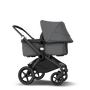Bugaboo Fox 2 seat and bassinet stroller grey melange sun canopy, grey melange fabrics, black chassis
