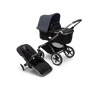 Bugaboo Fox 3 bassinet and seat stroller with black frame, grey fabrics, and stormy blue sun canopy. - Thumbnail Slide 5 of 7