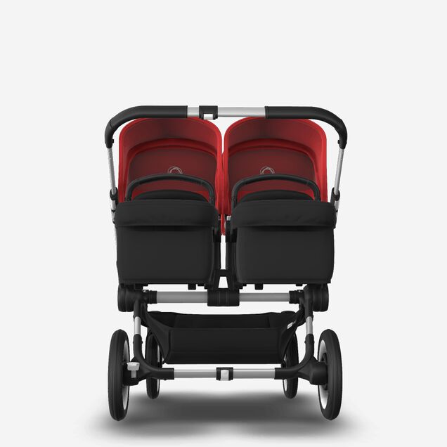 Bugaboo Donkey 3 Twin seat and bassinet stroller red sun canopy, black fabrics, aluminium base - Main Image Slide 3 of 9
