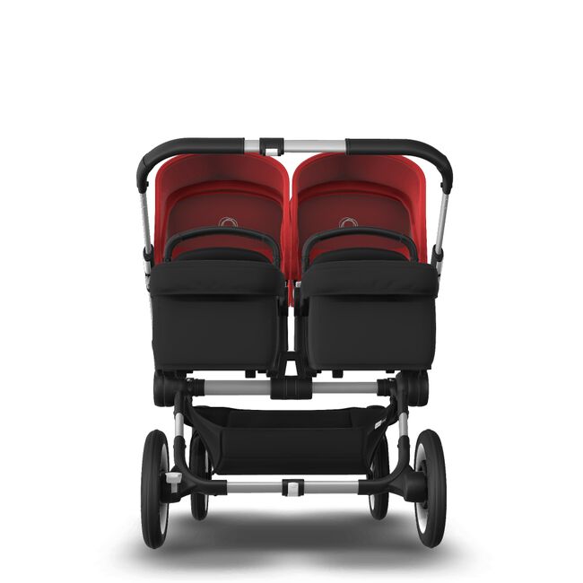 Bugaboo Donkey 3 Twin seat and bassinet stroller red sun canopy, black fabrics, aluminium base - Main Image Slide 3 van 9