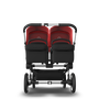 Bugaboo Donkey 3 Twin seat and bassinet stroller red sun canopy, black fabrics, aluminium base - Thumbnail Slide 3 of 9