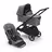 Bugaboo Dragonfly bassinet and seat stroller with black chassis, grey melange fabrics and forest green sun canopy. - Thumbnail Slide 1 of 16
