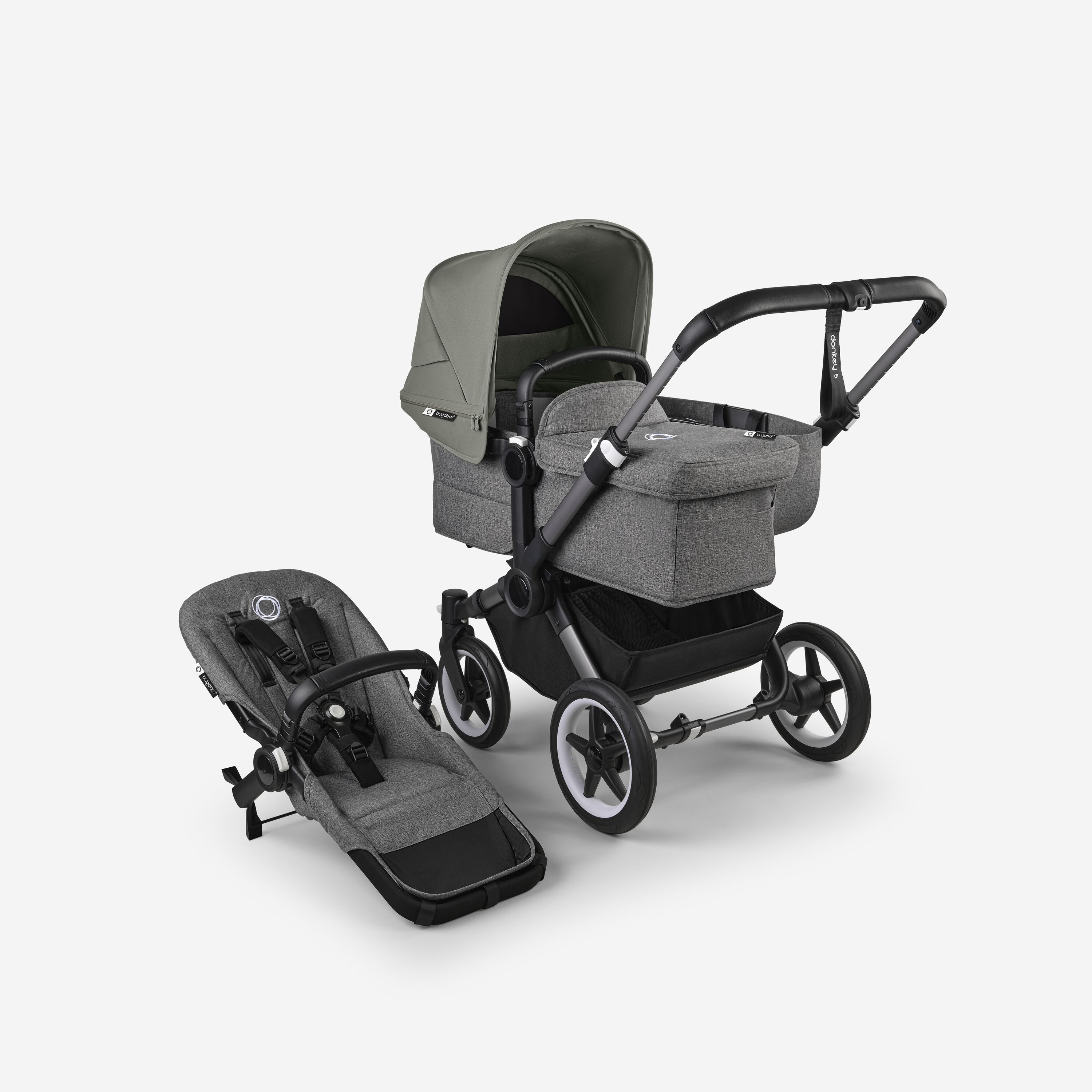 Bugaboo Donkey 5 Mono 2-in-1 stroller graphite base, grey mélange fabrics, forest green sun canopy - Main Modal Image Slide 1 of 12