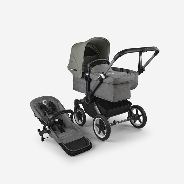 Bugaboo Donkey 5 Mono 2-in-1 stroller graphite base, grey mélange fabrics, forest green sun canopy - Main Image Slide 1 of 12