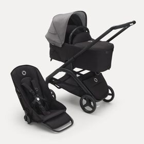 Bugaboo Dragonfly 2-in-1 stroller black base, midnight black fabrics, grey melange sun canopy
