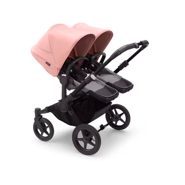 Bugaboo Donkey 5 twin stroller black base, grey mélange fabrics, morning pink sun canopy - Main Image Slide 2 of 10