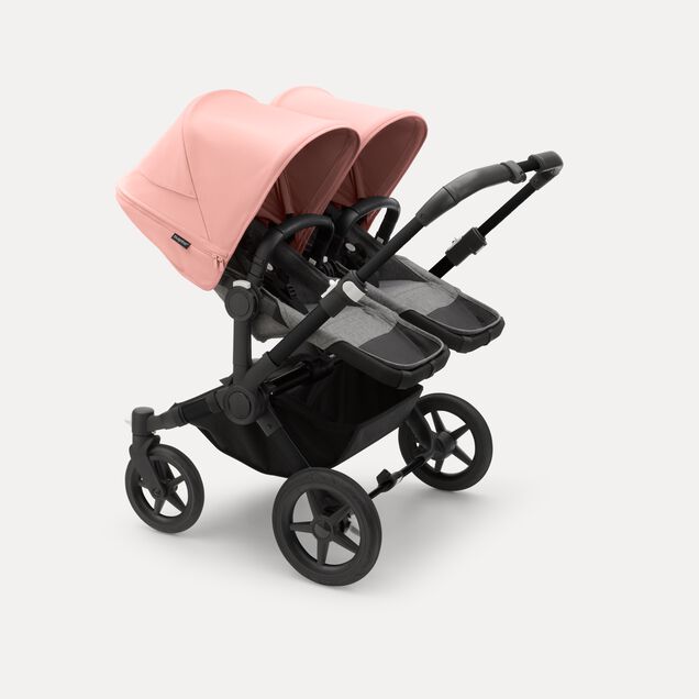 Bugaboo Donkey 5 twin stroller black base, grey mélange fabrics, morning pink sun canopy - Main Image Slide 2 of 10