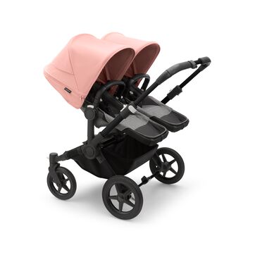 Bugaboo Donkey 5 twin stroller black base, grey mélange fabrics, morning pink sun canopy - view 2