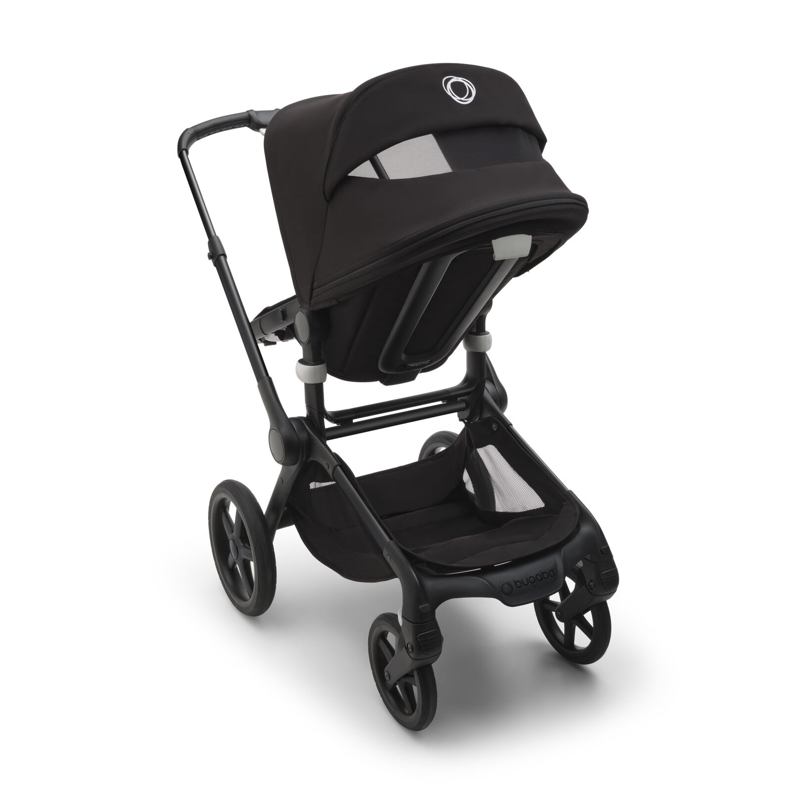 Back view of the Bugaboo Fox 5 stroller, with the sun canopy's peekaboo panel visible.