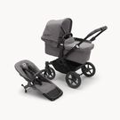 PP Bugaboo Donkey 5 Mono bassinet and seat stroller black base, grey mélange fabrics, grey mélange sun canopy