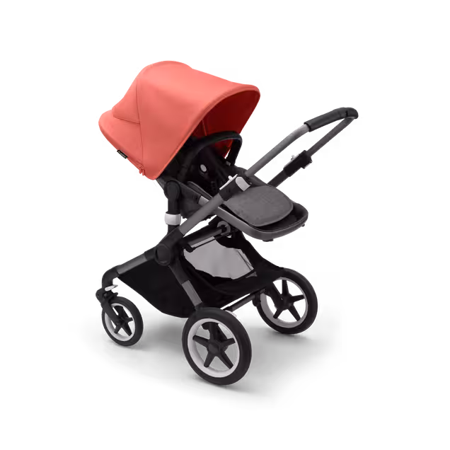 Bugaboo Fox 3 seat stroller with graphite frame, grey fabrics, and red sun canopy. - Main Image Slide 6 of 7
