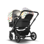 Bugaboo Donkey 5 Duo bassinet and seat stroller black base, midnight black fabrics, art of discovery white sun canopy - Thumbnail Slide 1 of 12