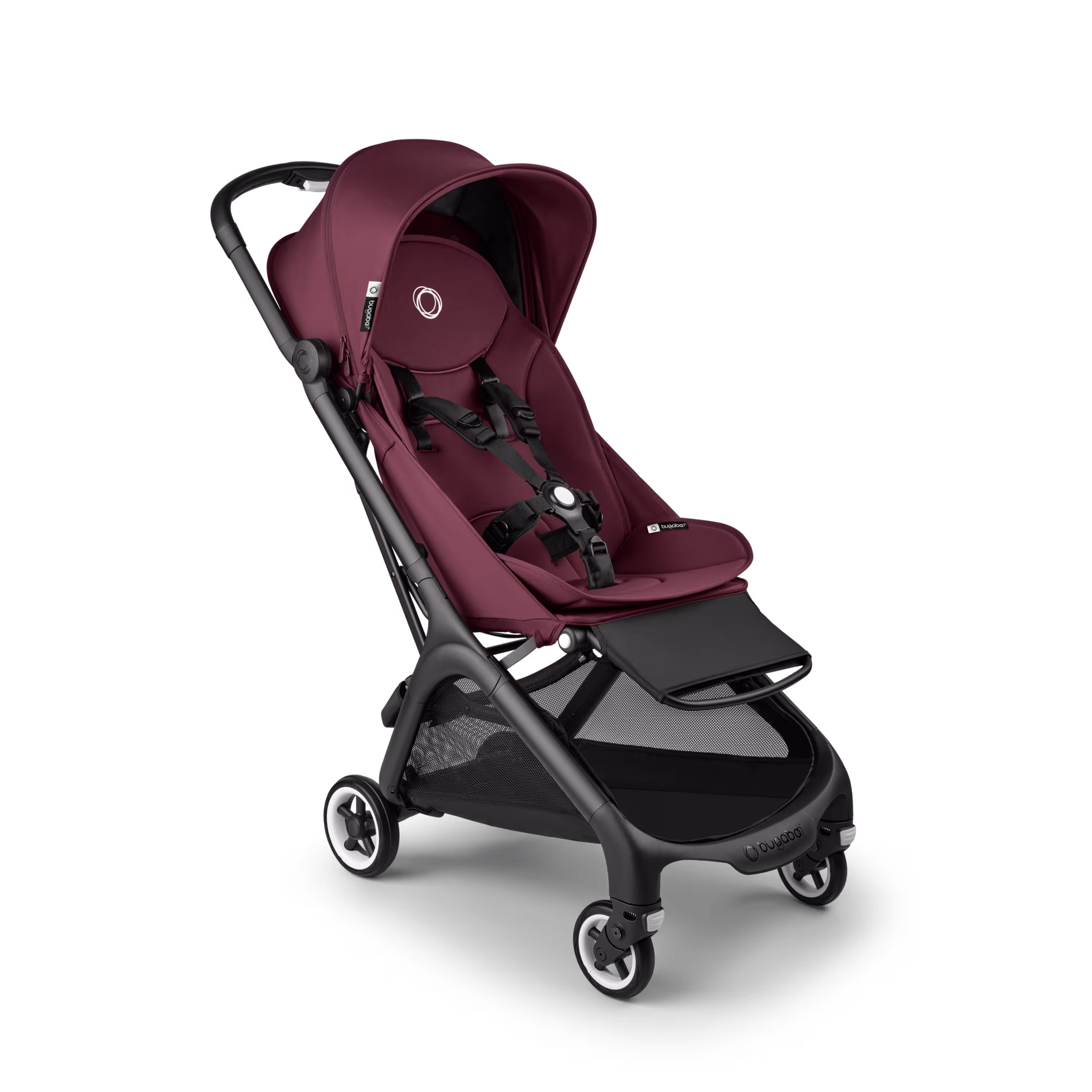 Bugaboo Butterfly travel stroller black base, dark cherry red fabrics, dark cherry red sun canopy - Main Modal Image Slide 1 of 13
