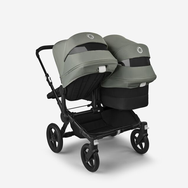 Bugaboo Donkey 5 Duo double stroller black base, midnight black fabrics, forest green sun canopy - Main Image Slide 4 of 11