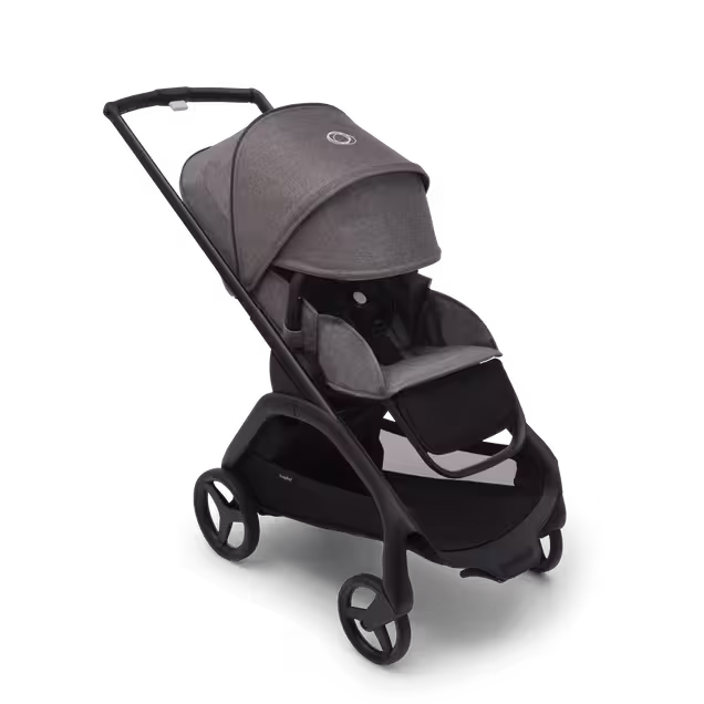 Bugaboo Dragonfly seat stroller with black chassis, grey melange fabrics and grey melange sun canopy. The sun canopy is fully extended. - Main Image Slide 3 of 16