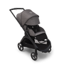 Bugaboo Dragonfly seat stroller with black chassis, grey melange fabrics and grey melange sun canopy. The sun canopy is fully extended. - Thumbnail Slide 4 of 18