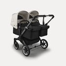Bugaboo Donkey 5 twin stroller graphite base, midnight black fabrics, misty white sun canopy