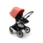 Bugaboo Fox 3 seat stroller with graphite frame, black fabrics, and red sun canopy. - Thumbnail Slide 6 of 9