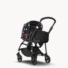 Bugaboo Bee 6 bassinet and seat stroller black base, black fabrics, animal explorer red/blue sun canopy