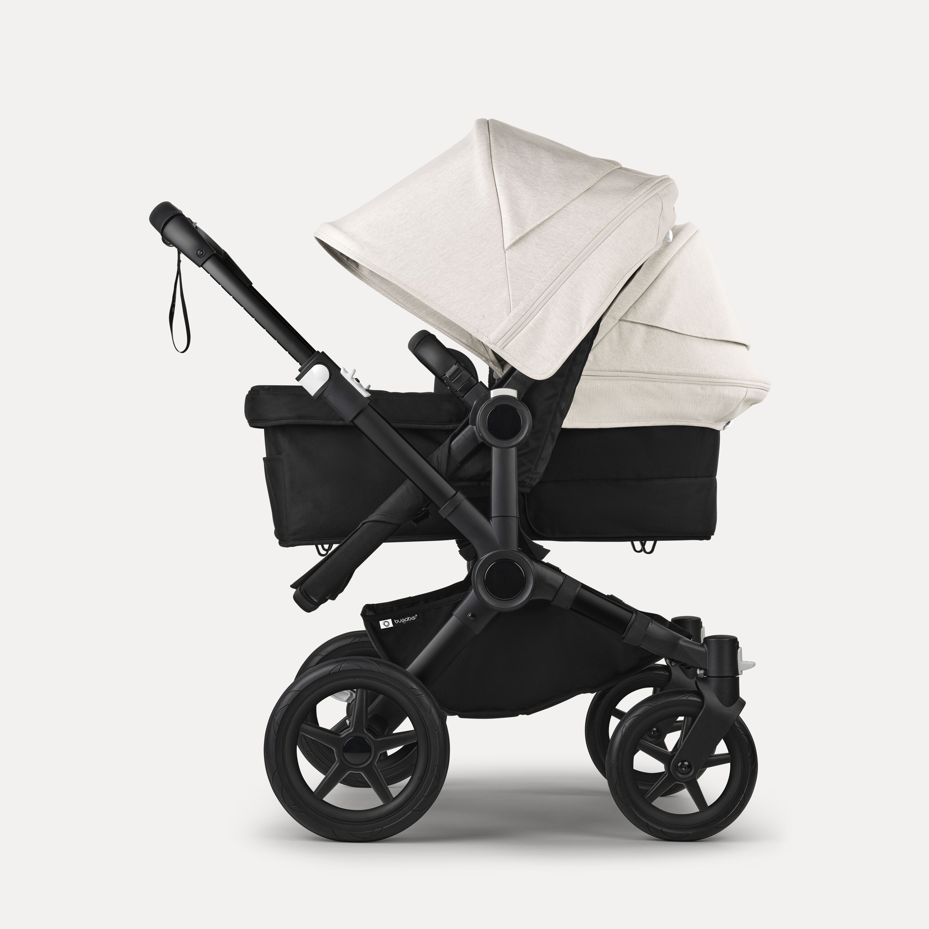 Bugaboo Donkey 5 Duo double stroller black base, midnight black fabrics, misty white sun canopy - Main Modal Image Slide 2 of 11