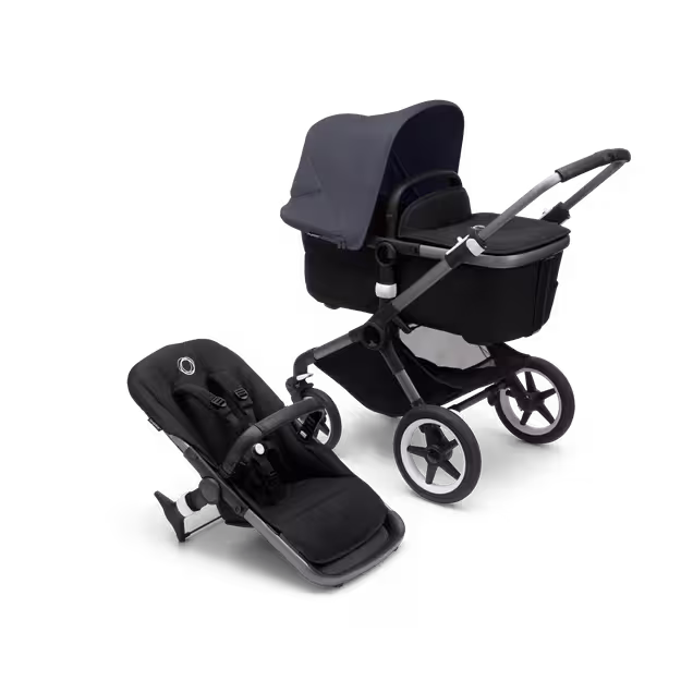 Bugaboo Fox 3 bassinet and seat stroller graphite base, midnight black fabrics, stormy blue sun canopy - Main Image Slide 5 of 7