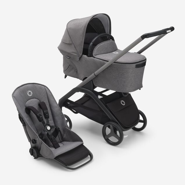 Passeggino con seduta e navicella Bugaboo Dragonfly con telaio graphite, tessuti grey melange e cappottina grey melange. - Main Image Slide 1 of 16