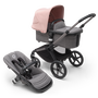 Bugaboo Fox 5 bassinet and seat stroller with graphite chassis, grey melange fabrics and morning pink sun canopy. - Thumbnail Slide 1 of 15