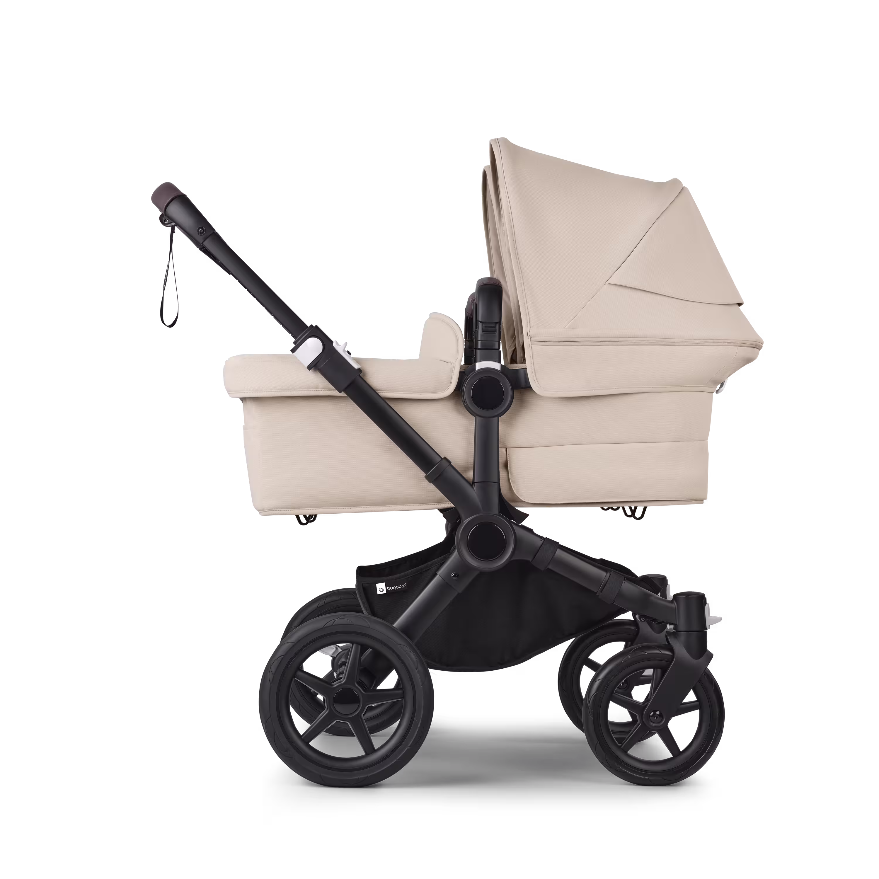 Bugaboo Donkey 5 Twin bassinet and seat pram black base, desert taupe fabrics, desert taupe sun canopy - Main Modal Image Slide 2 of 12