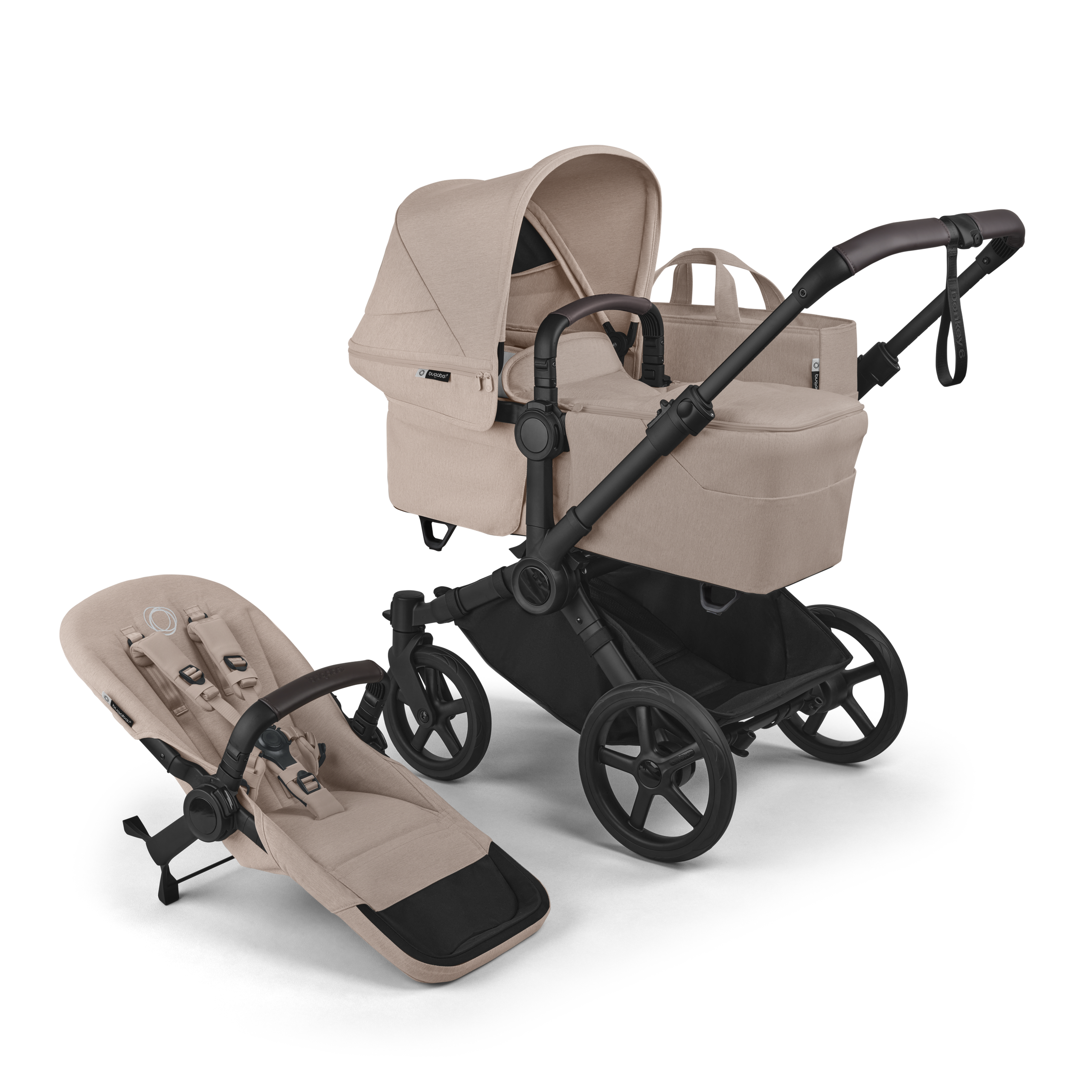 Bugaboo Donkey 6 2-in-1  stroller black base, desert taupe melange fabrics, desert taupe melange sun canopy - Thumbnail Slide 2 of 6