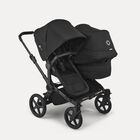 Bugaboo Donkey 6 double stroller black base, heritage black fabrics, heritage black sun canopy