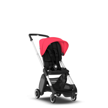 Bugaboo Ant seat stroller neon red sun canopy, black fabrics, aluminium base
