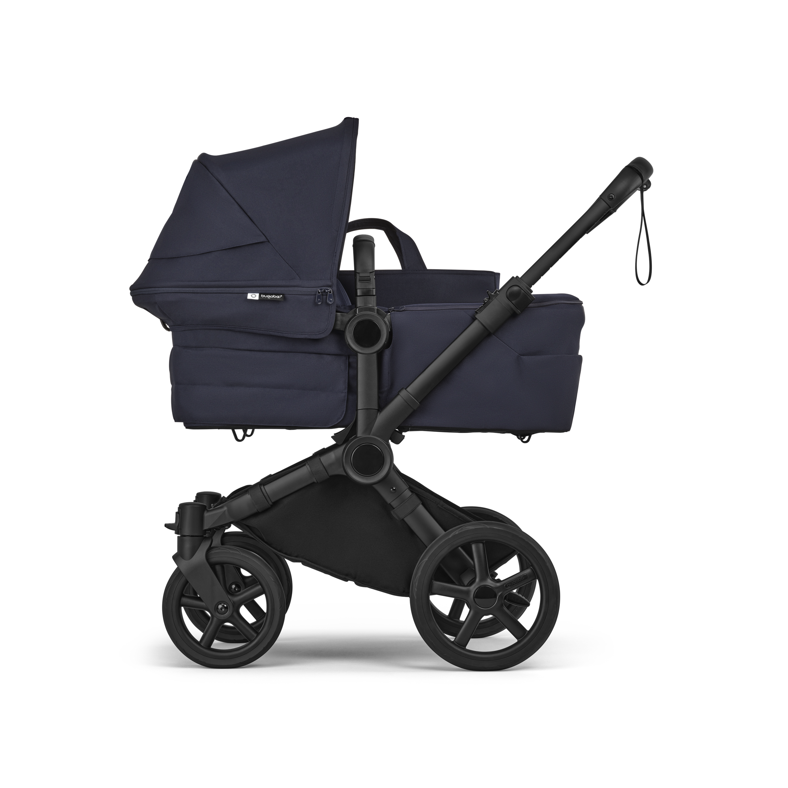 Bugaboo Donkey 6 2-in-1  stroller black base, deep indigo fabrics, deep indigo sun canopy view 2 - Thumbnail Slide 2 of 10
