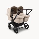 Bugaboo Donkey 5 twin stroller black base, desert taupe fabrics, desert taupe sun canopy