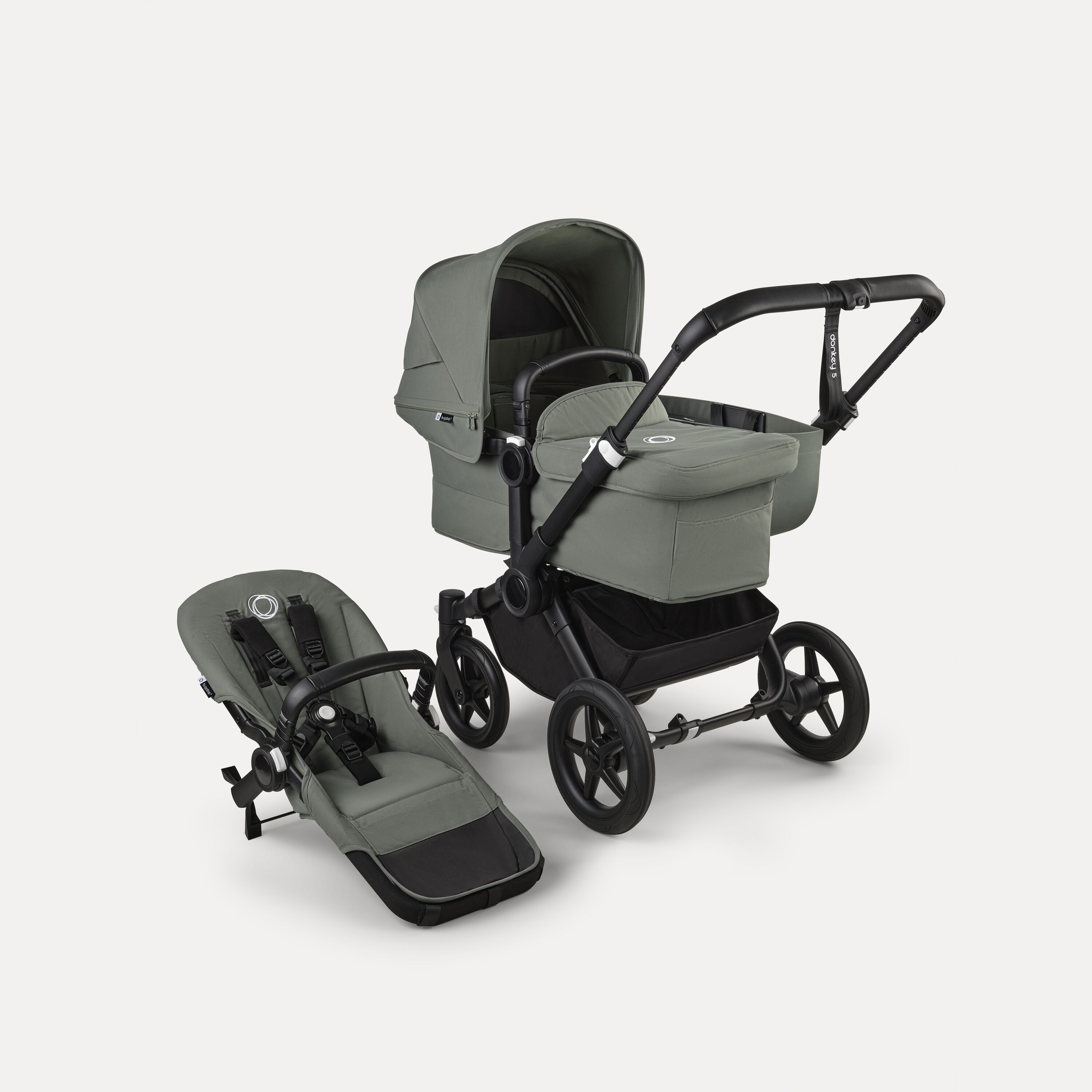 Bugaboo Donkey 5 Mono 2-in-1 stroller black base, forest green fabrics, forest green sun canopy - Main Modal Image Slide 1 of 12