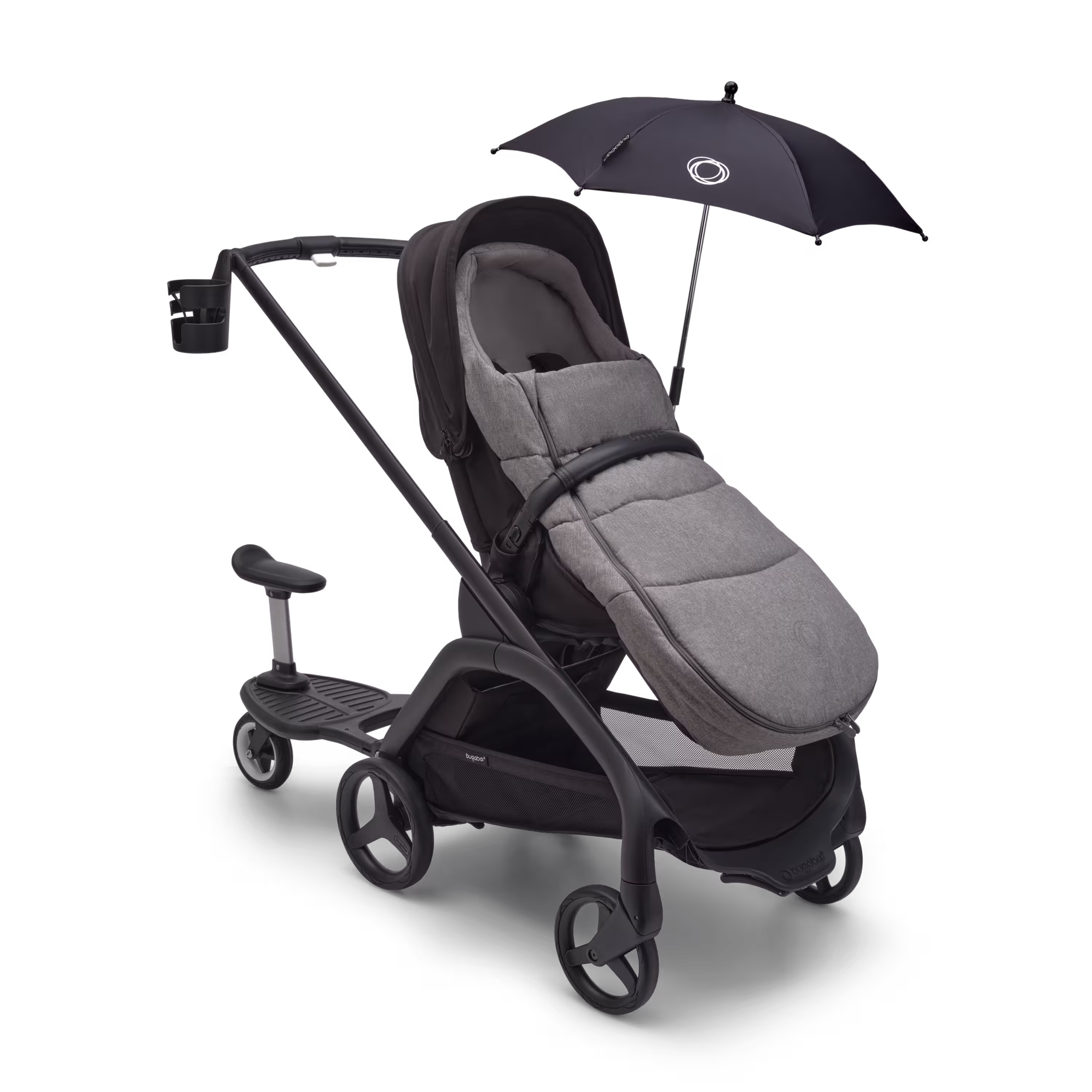 Refurbished Bugaboo Dragonfly bassinet and seat stroller graphite base, midnight black fabrics, skyline blue sun canopy - Main Modal Image Slide 14 of 14