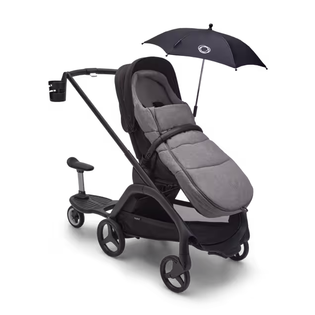 Refurbished Bugaboo Dragonfly bassinet and seat stroller graphite base, midnight black fabrics, skyline blue sun canopy - Main Image Slide 14 of 14