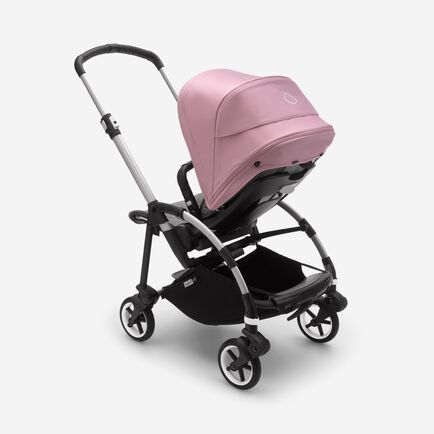 Bugaboo Bee 6 carrycot and seat pushchair soft pink sun canopy, grey mélange fabrics, aluminium base