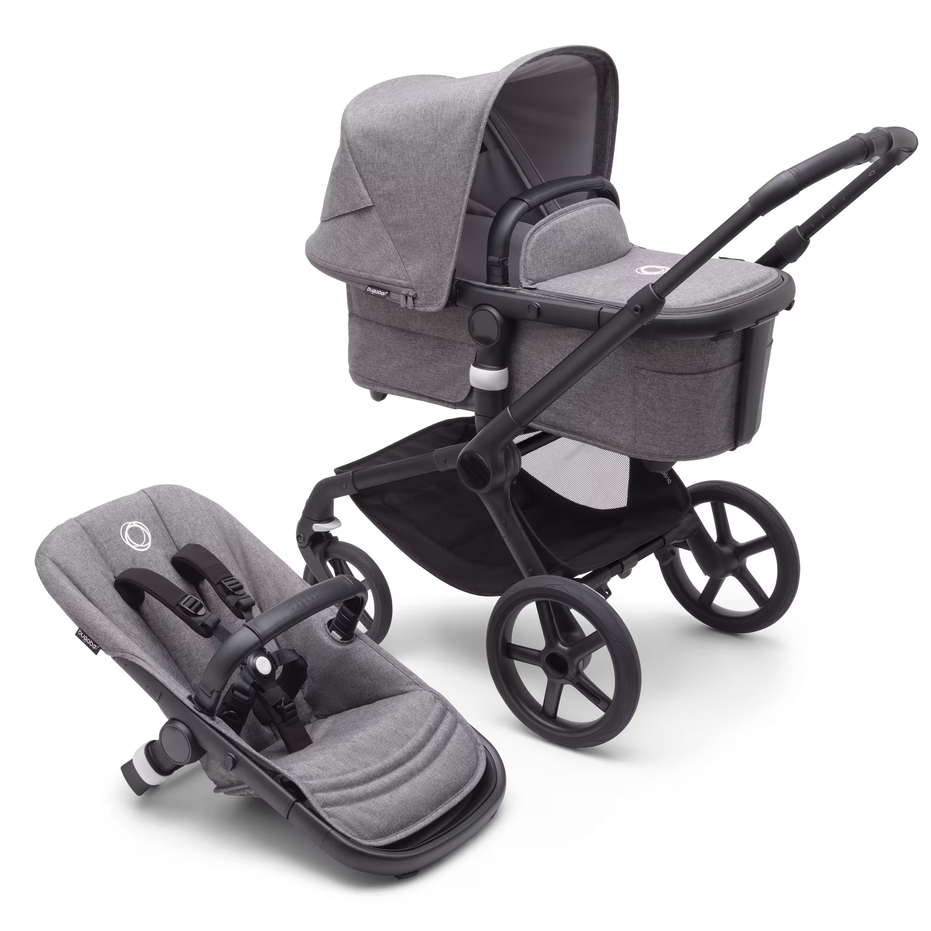 Bugaboo Fox 5 bassinet and seat stroller black base, grey melange fabrics, grey melange sun canopy - Main Modal Image Slide 1 of 8