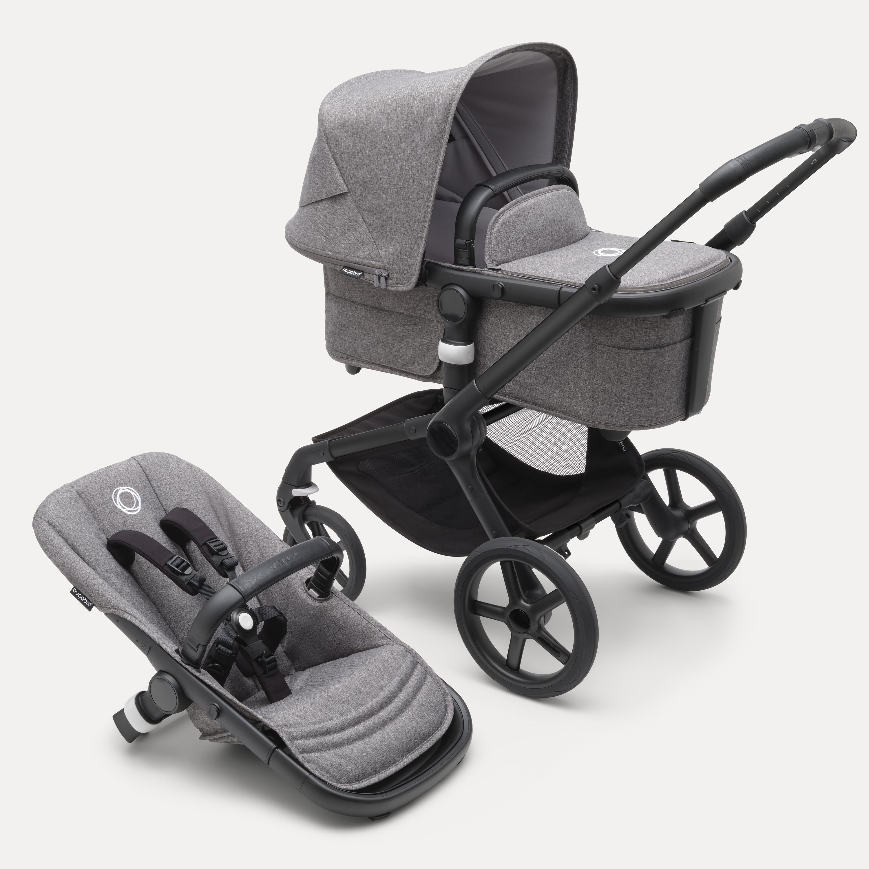 Bugaboo Fox 5 bassinet and seat stroller black base, grey melange fabrics, grey melange sun canopy - Main Modal Image Slide 1 of 8